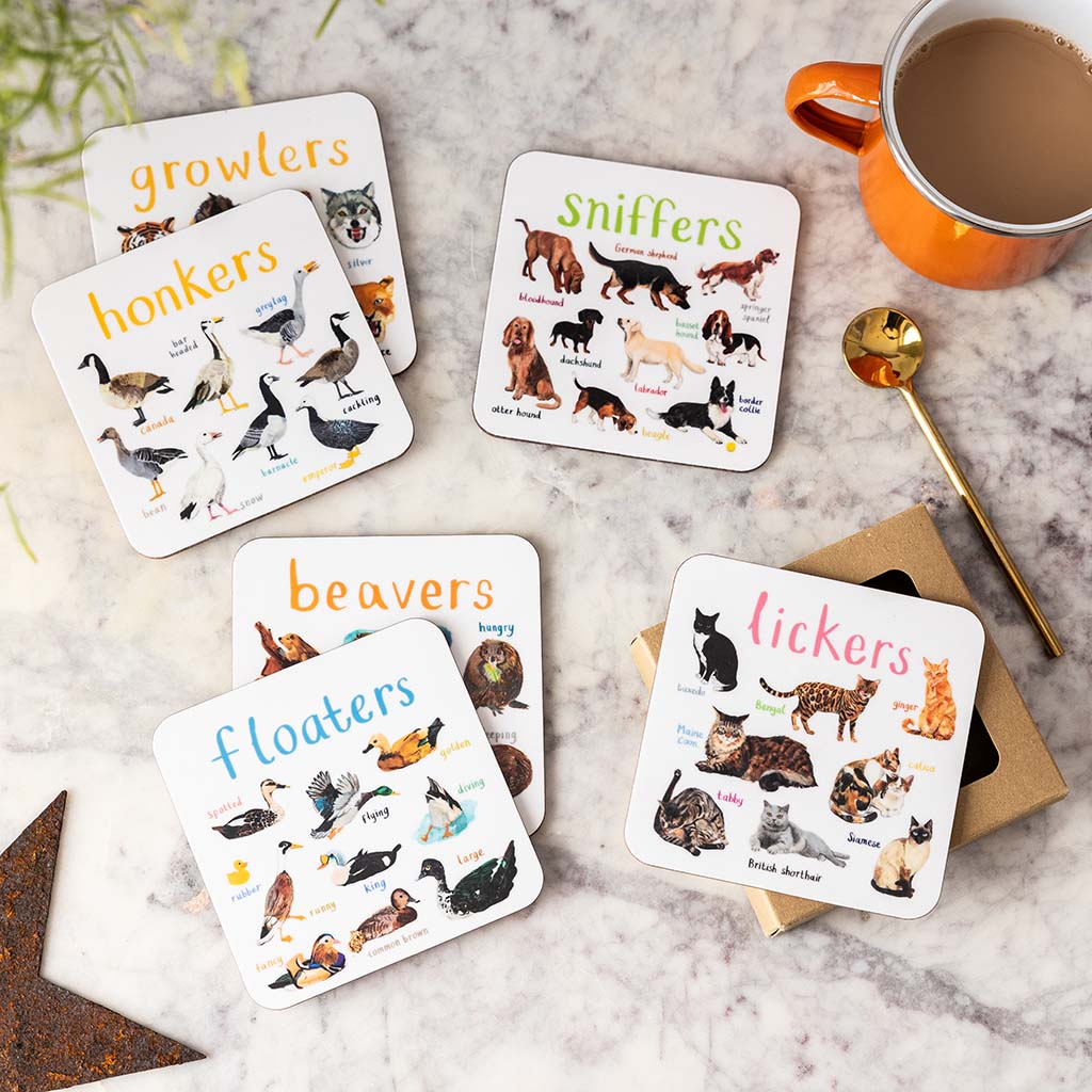 Set of 6 Wild Pun Coasters