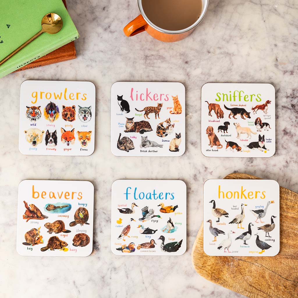 Set of 6 Wild Pun Coasters