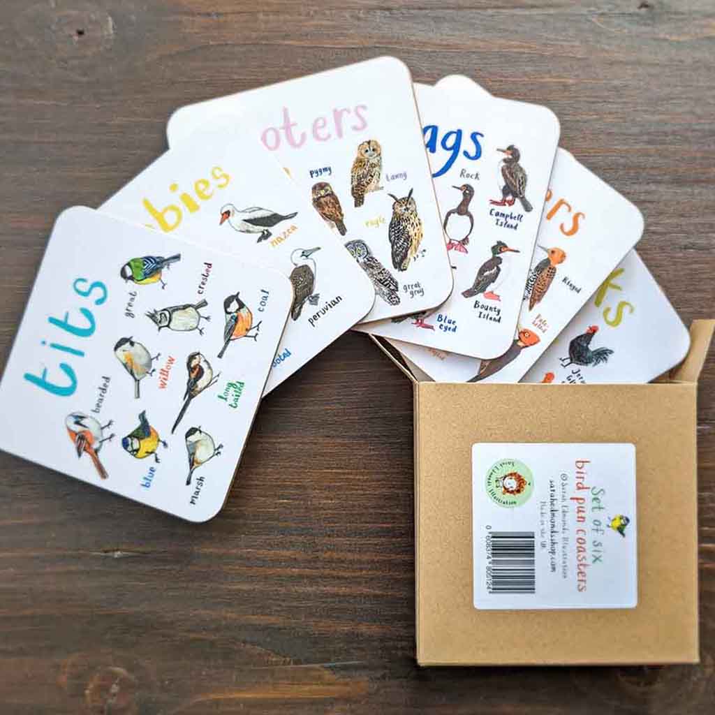 Set of 6 Bird Pun Coasters