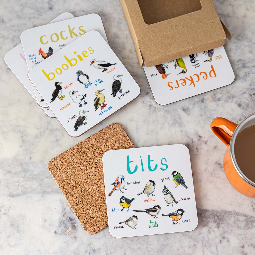 Set of 6 Bird Pun Coasters